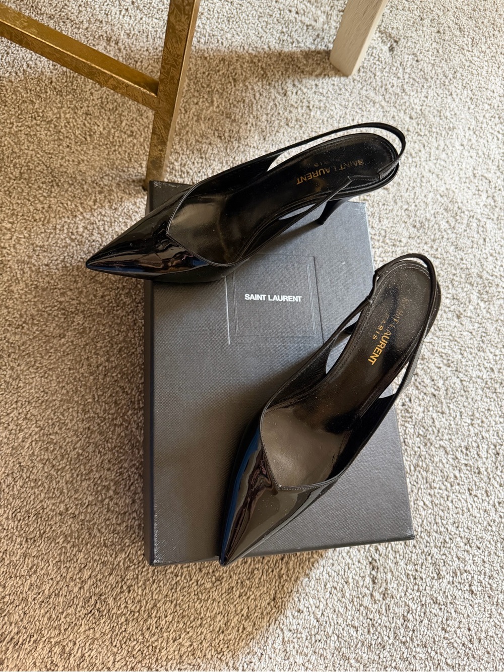 Saint Laurent Black Patent Leather Pointed Slingback Pumps - Picture 3 of 4